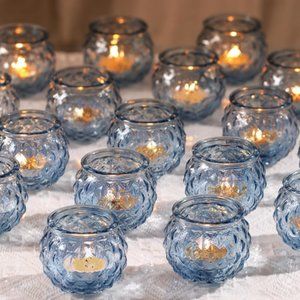 Set of 12 - Diamond-Textured Round Glass Tealight/ Votive Candle Holders